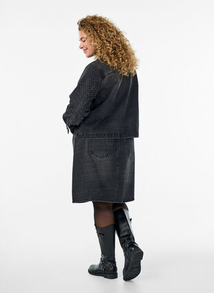 ZizziKorte denimrok met stenen., Grey Denim, Model image number 1