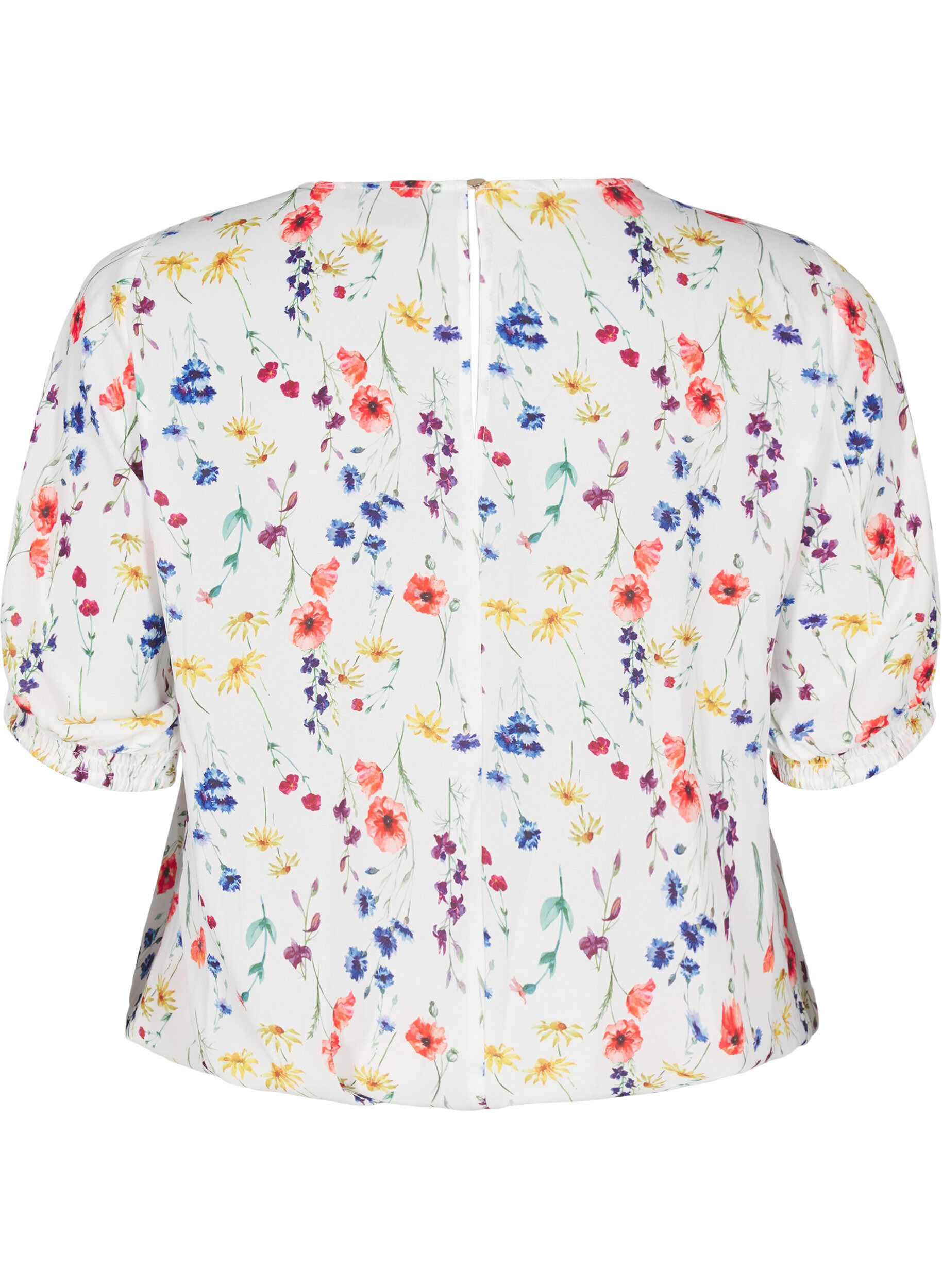 ZizziGebloemde blouse met smokwerk, Blauw, Packshot image number 1