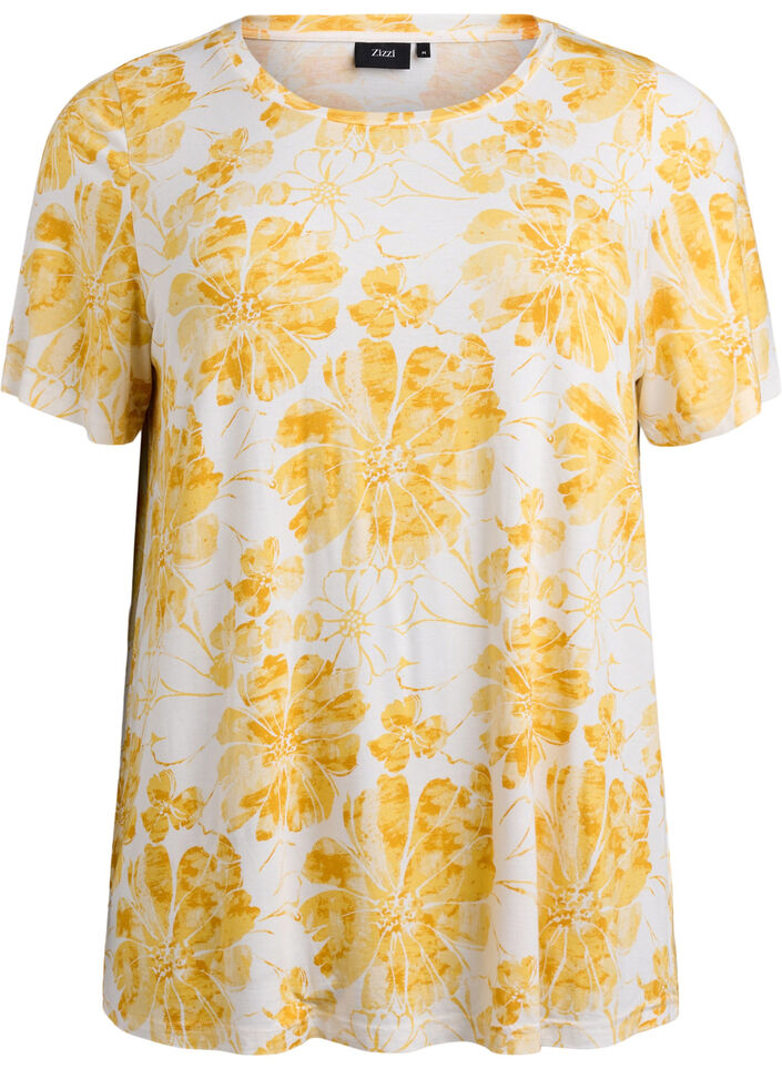 T-shirt met bloemenprint, Geel, Packshot image number 0