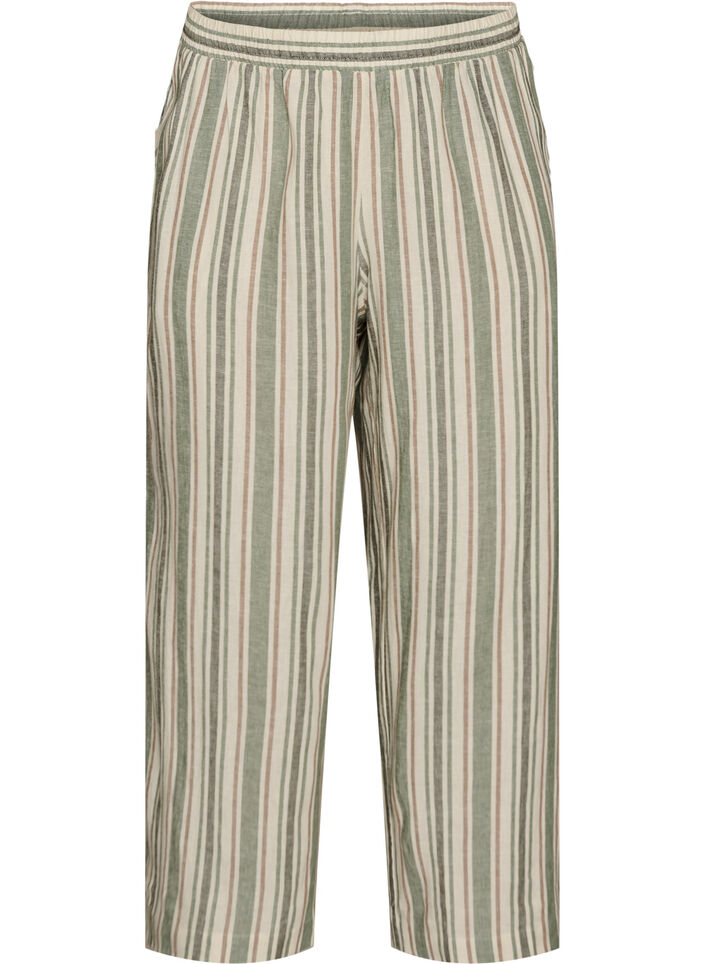 Wijde linnen en viscose broek, Vanille, Packshot image number 0