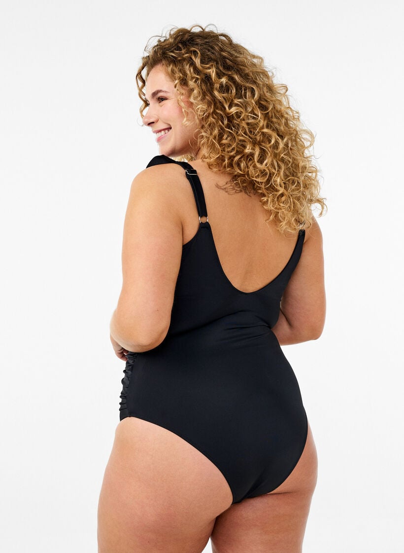 Badpak met ruches en uitneembare inzetstukken, Zwart, Model image number 1