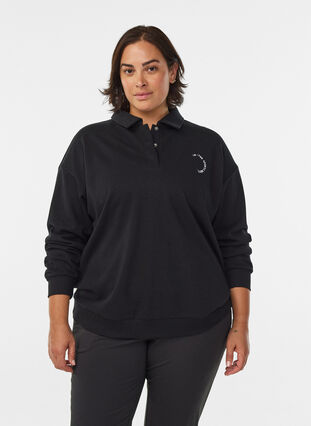 ZizziSporty sweatshirt met kraag, Black, Model image number 0