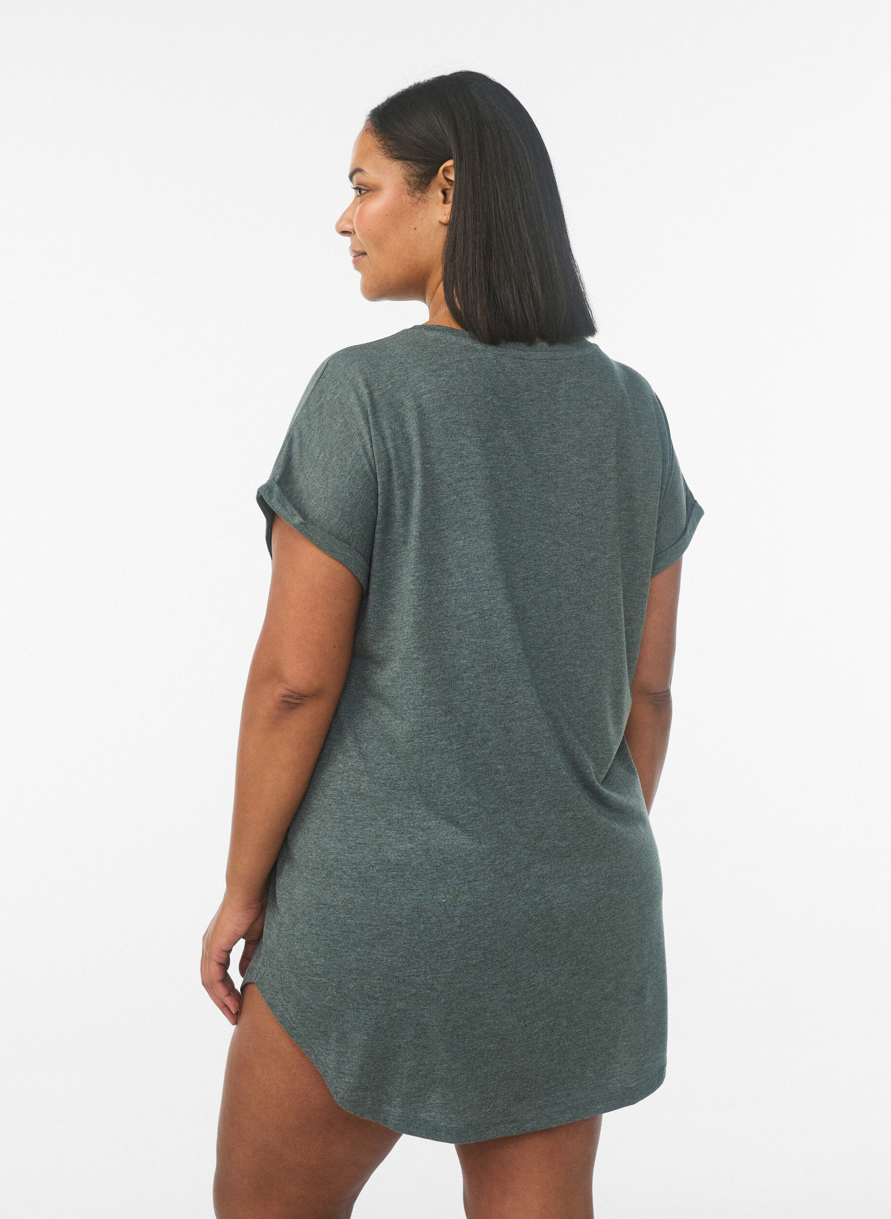 ZizziNachtjapon met korte mouwen en tekstopdruk, Groen, Model image number 2