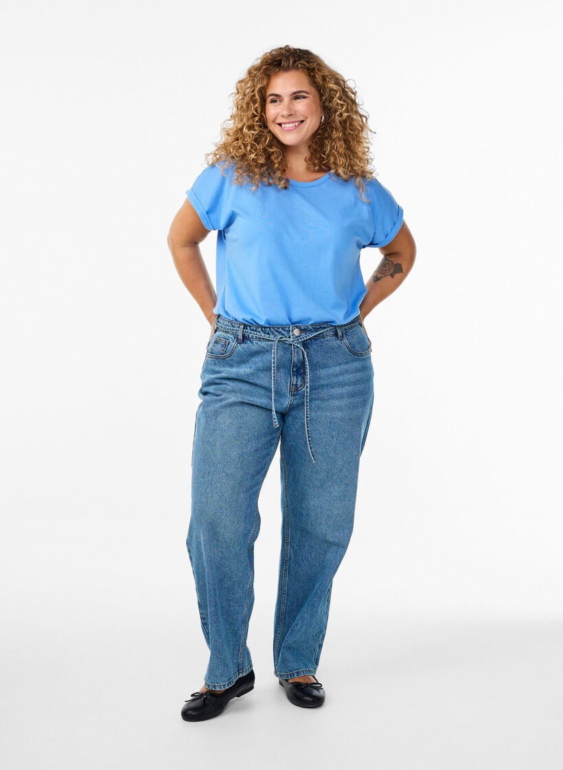 T-shirt met korte mouwen van katoenmix, Blauw, Model image number 1