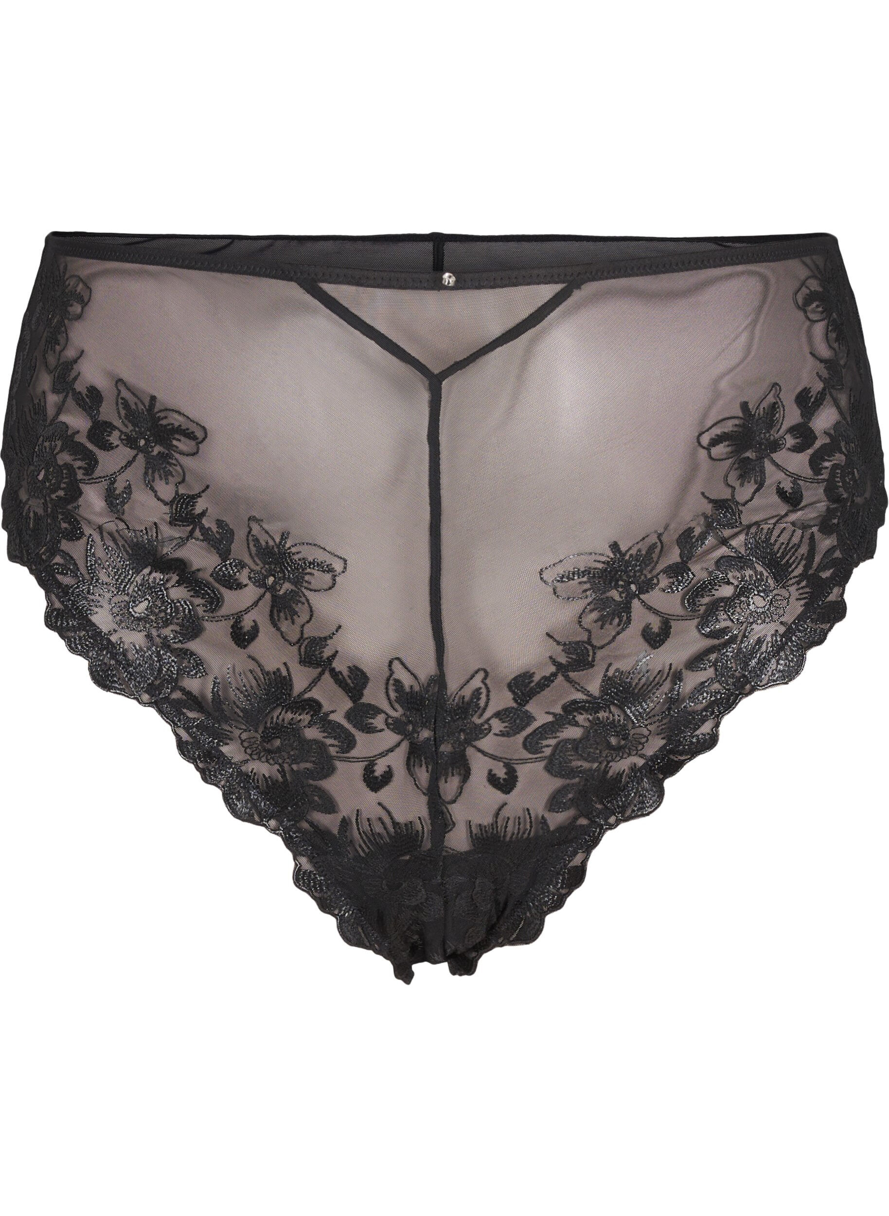 ZizziMesh Brazilian slipje met borduursel, Black, Packshot image number 0
