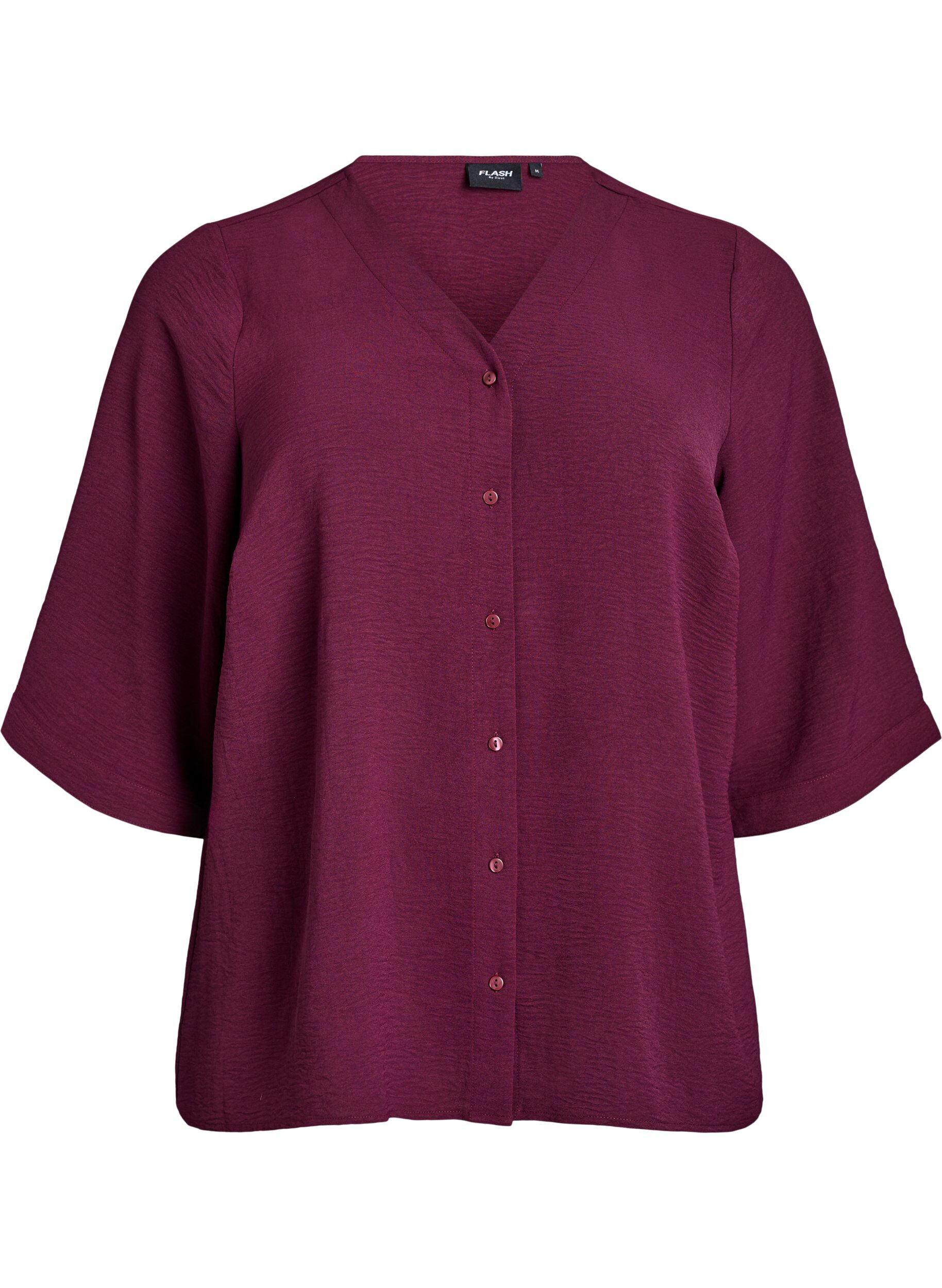 ZizziShirtblouse met V-hals en 3/4 mouwen, Donker Bordeaux, Packshot image number 0