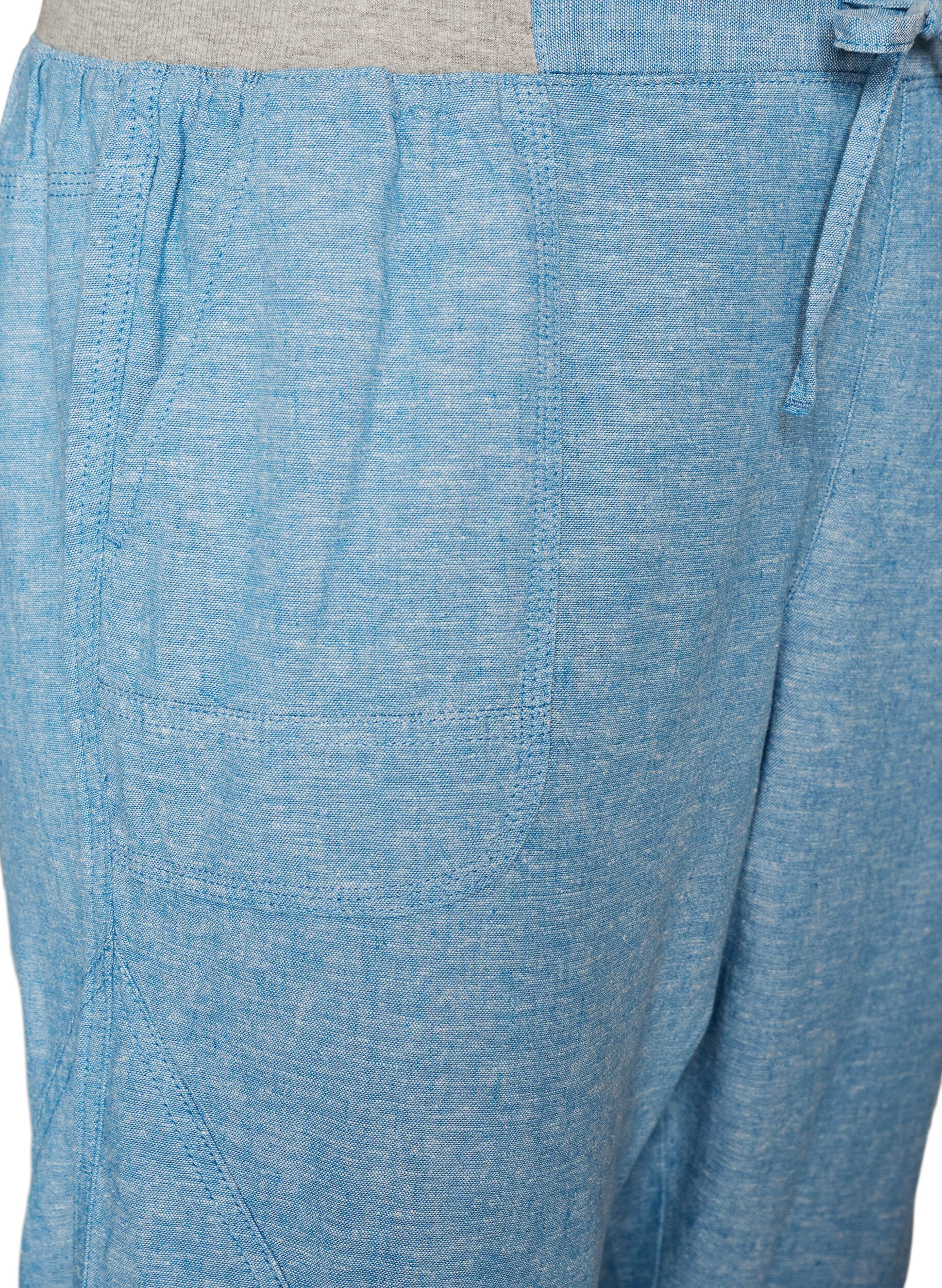 Zizzi Pantacourt en coton et lin avec ceinture &eacute;lastique et cordon de serrage, Bleu, Packshot image number 2