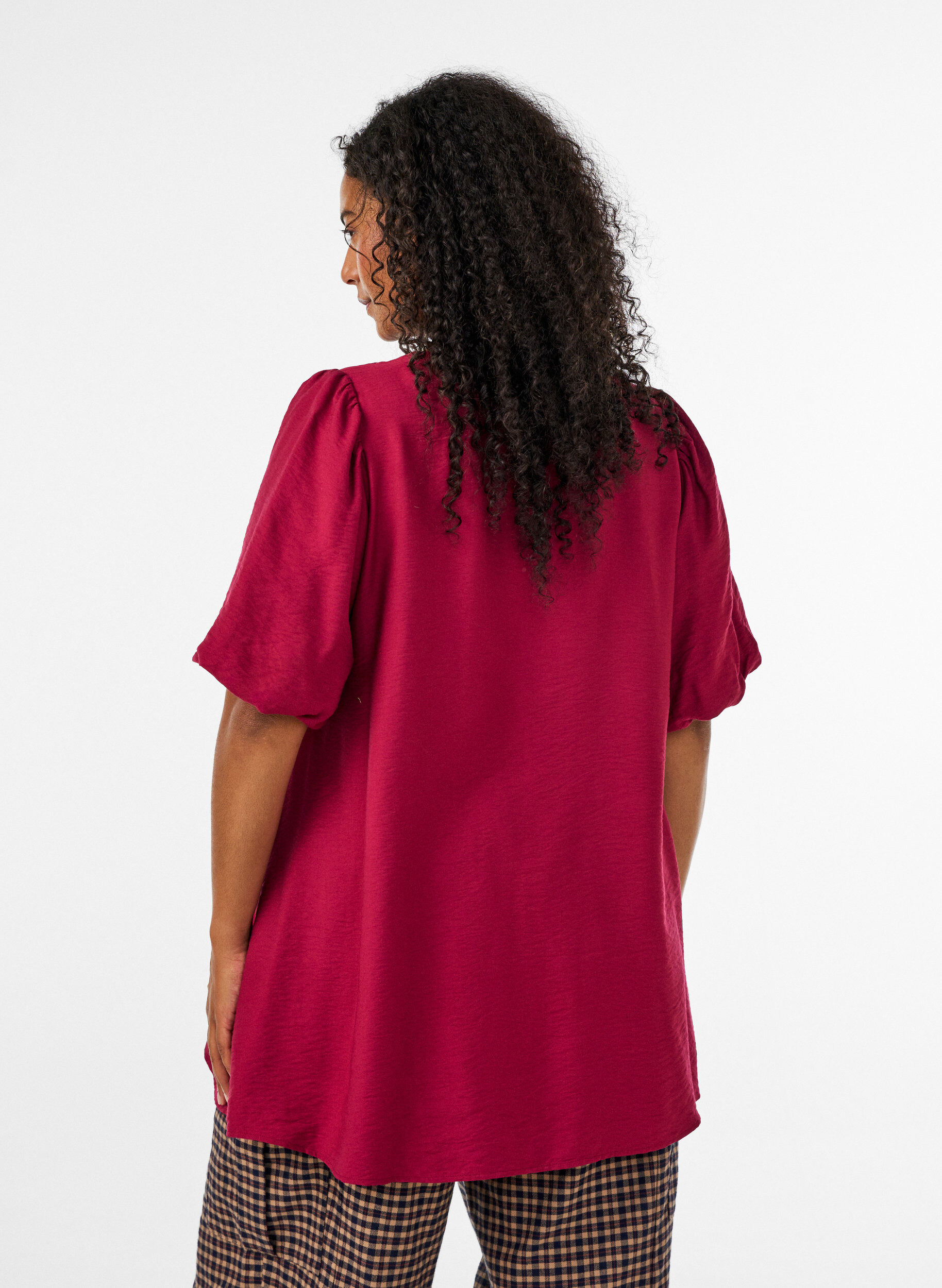 ZizziTunic met ballonnenmouwen en een V-hals, Rood, Model image number 2