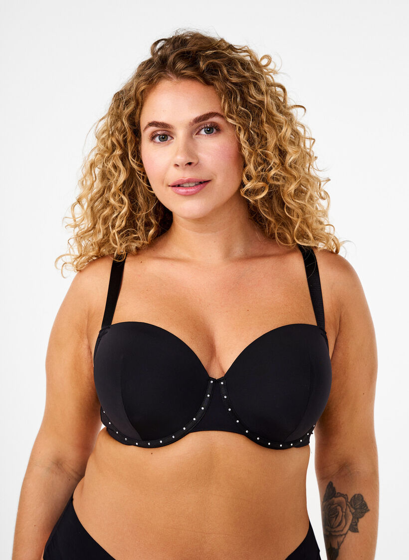 Gevormde bh met sierstenen, Black, Model