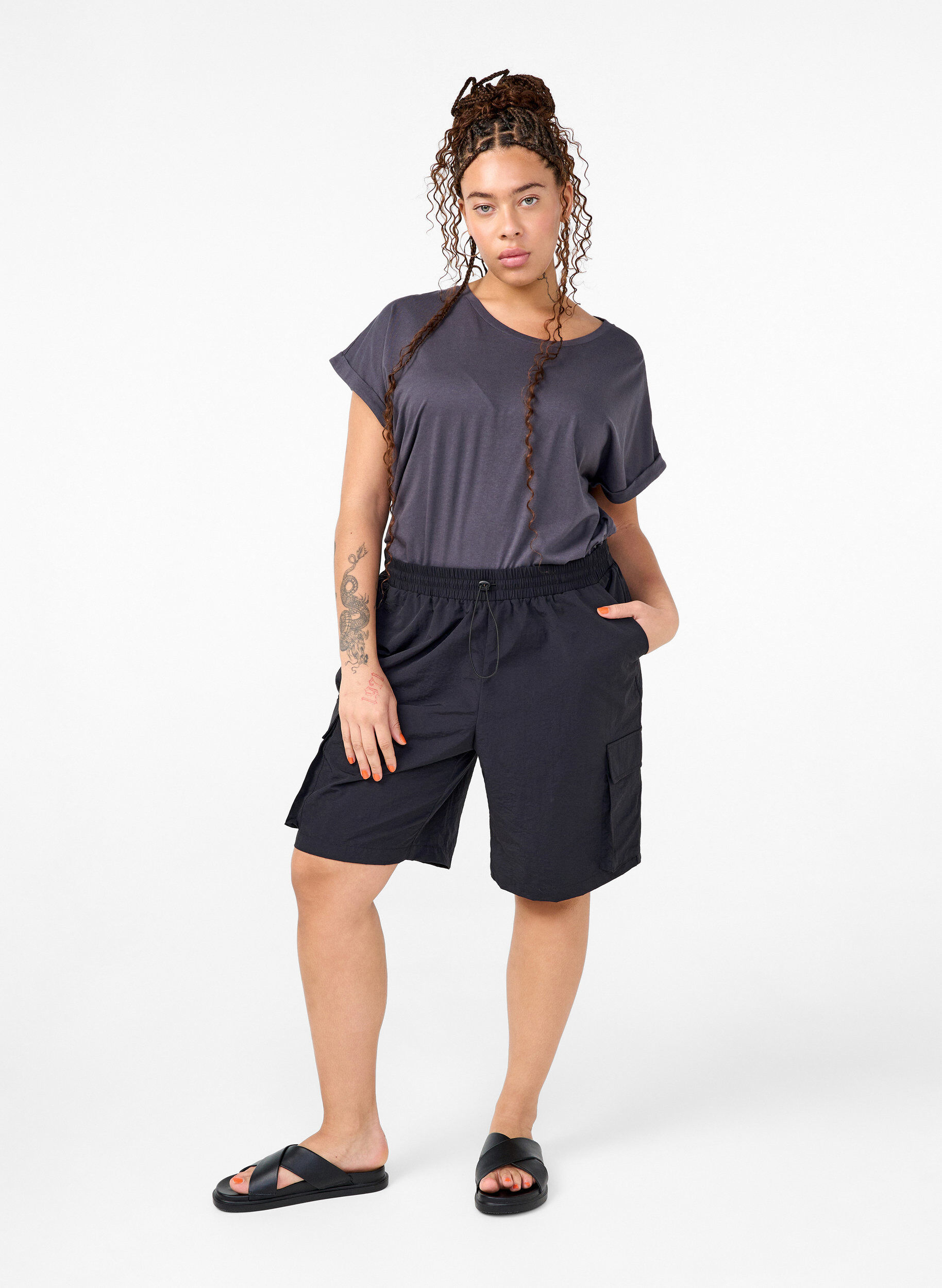 ZizziT-shirt met korte mouwen van katoenmix, Grijs, Model image number 1