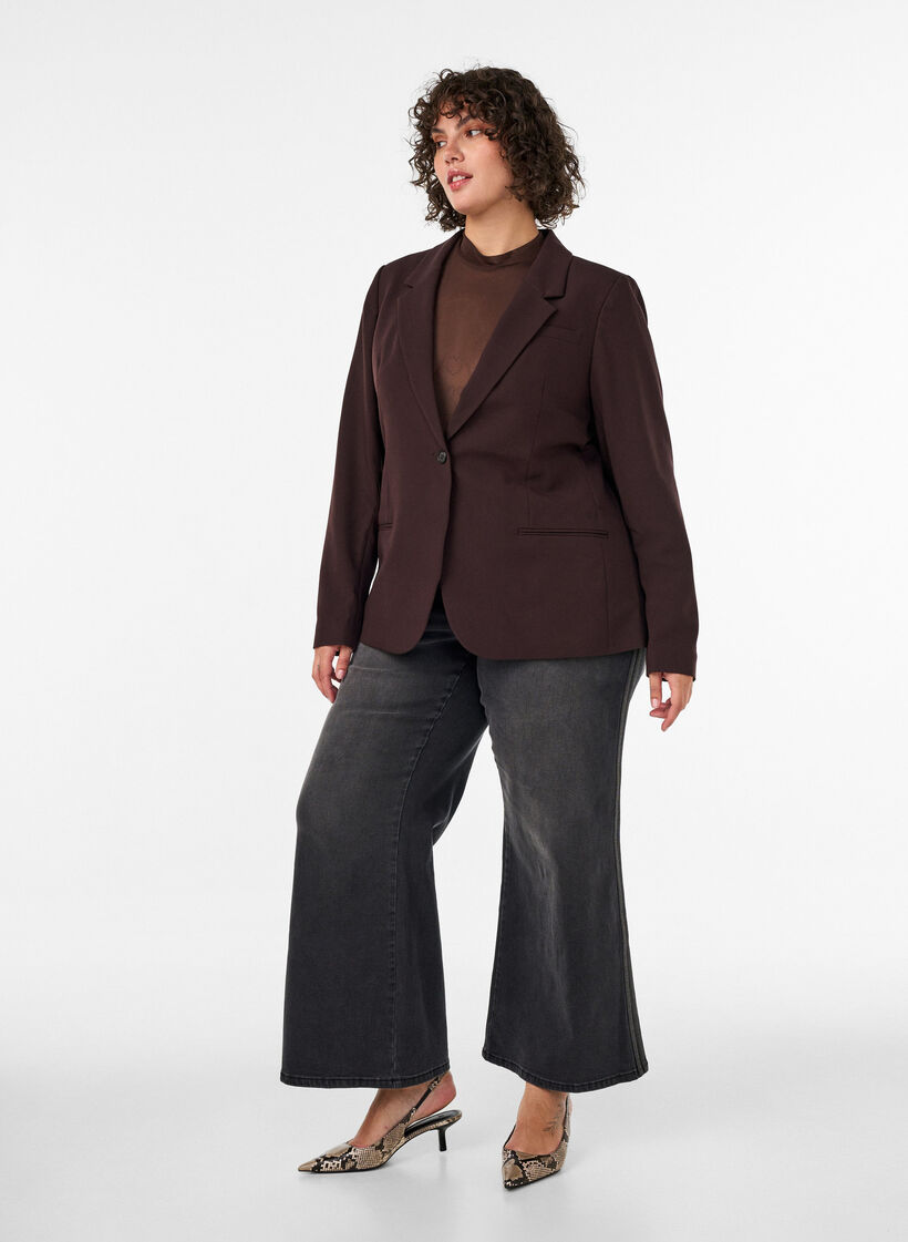 Klassieke blazer met een enkele knoopsluiting, Bruin, Model image number 1