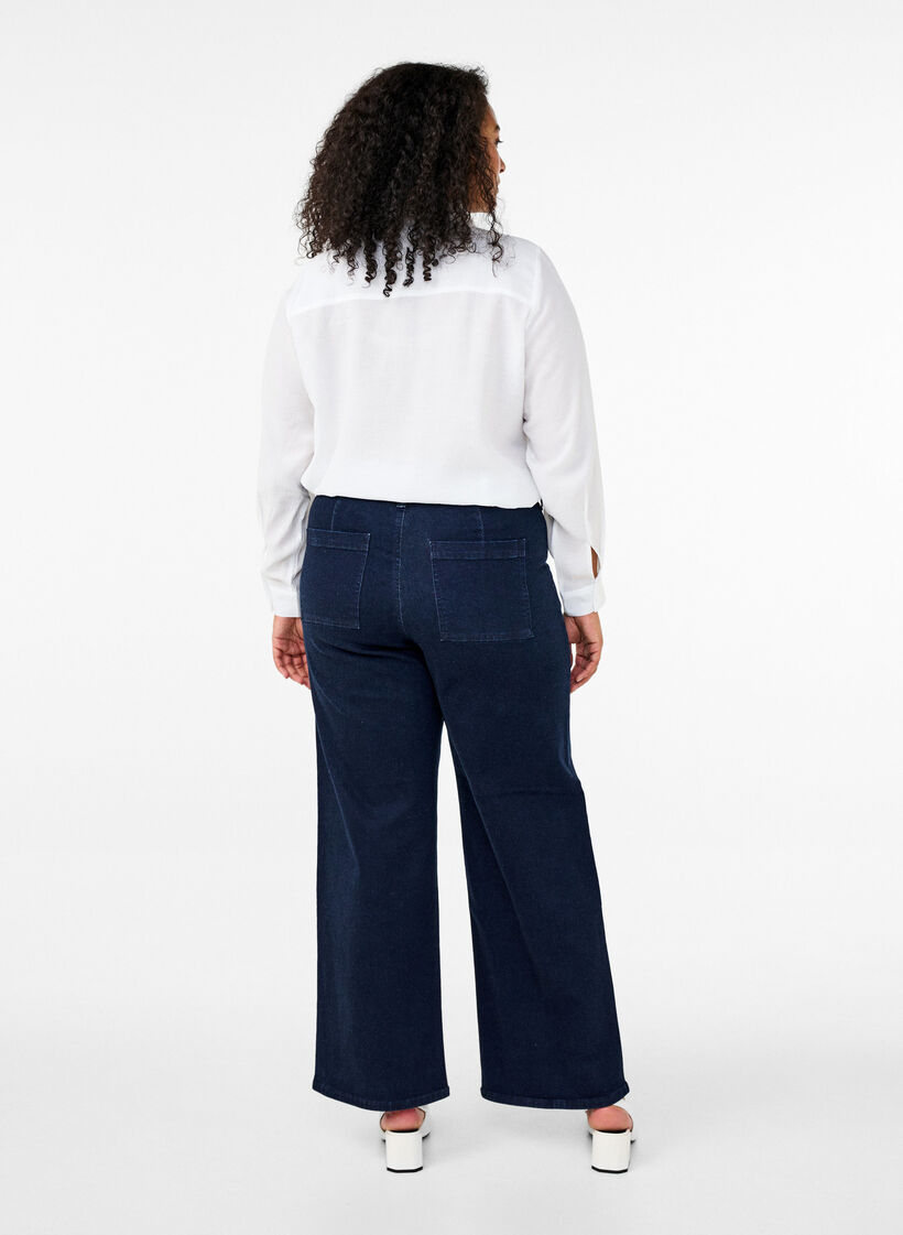 Jeans met hoge taille en wijde pijpen, Blauw, Model image number 1