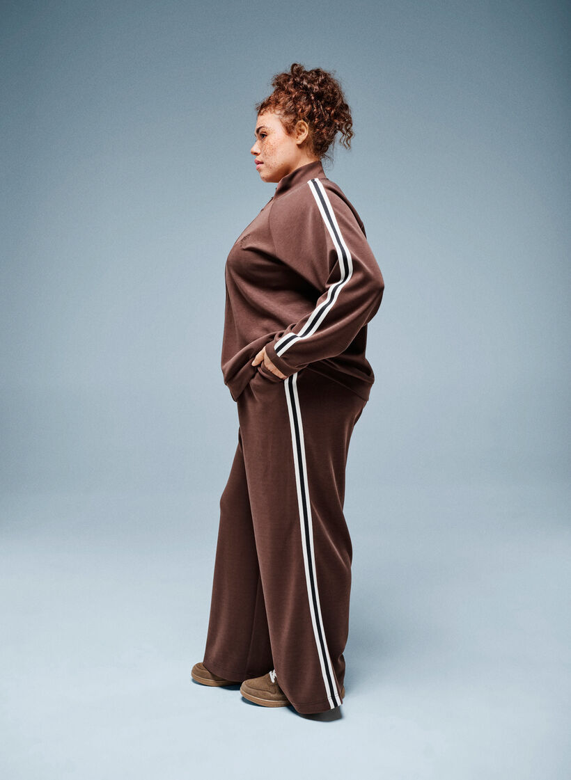 Losse trainingbroek met een high waist en streepdessin, Bruin, Image image number 0
