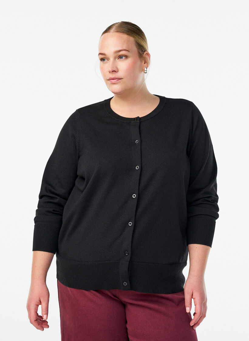 Fijngebreide vest met ronde hals, Zwart, Model image number 0