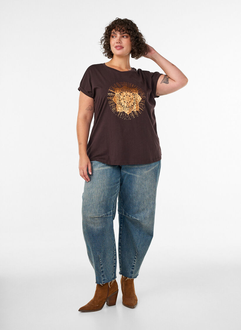 T-shirt met decoratieve print aan de voorkant, Bruin, Model image number 1