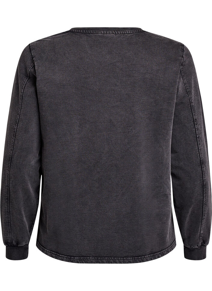 Sweatshirt met rhinestones en gewassen effect, Grijs, Packshot image number 1