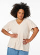 Blouse met korte mouwen en strepentextuur, Beige, Model image number 0