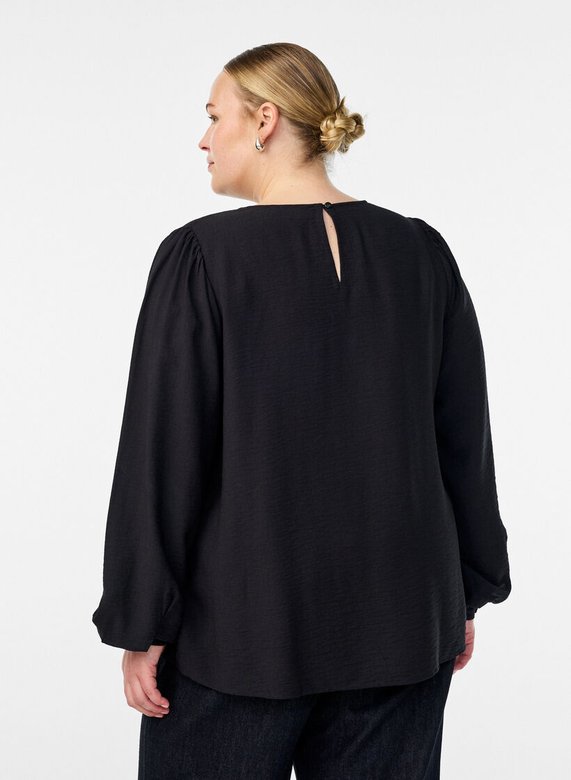 Viscose blouse met lange mouwen, Zwart, Model image number 2