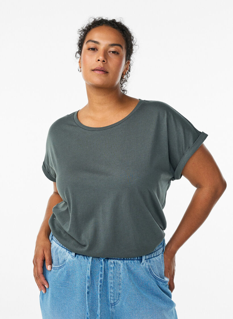 T-shirt met korte mouwen van katoenmix, Groen, Model image number 0