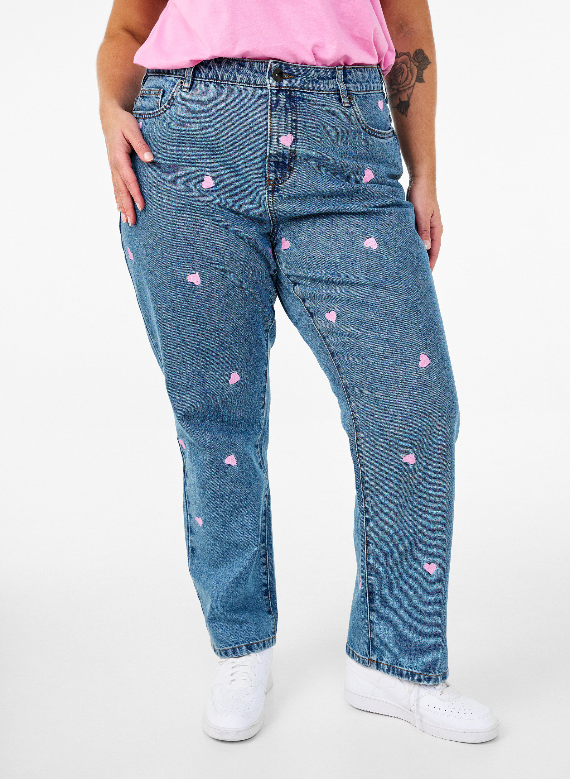 ZizziHoge taille Gemma jeans met lippen, Blauw, Model image number 2