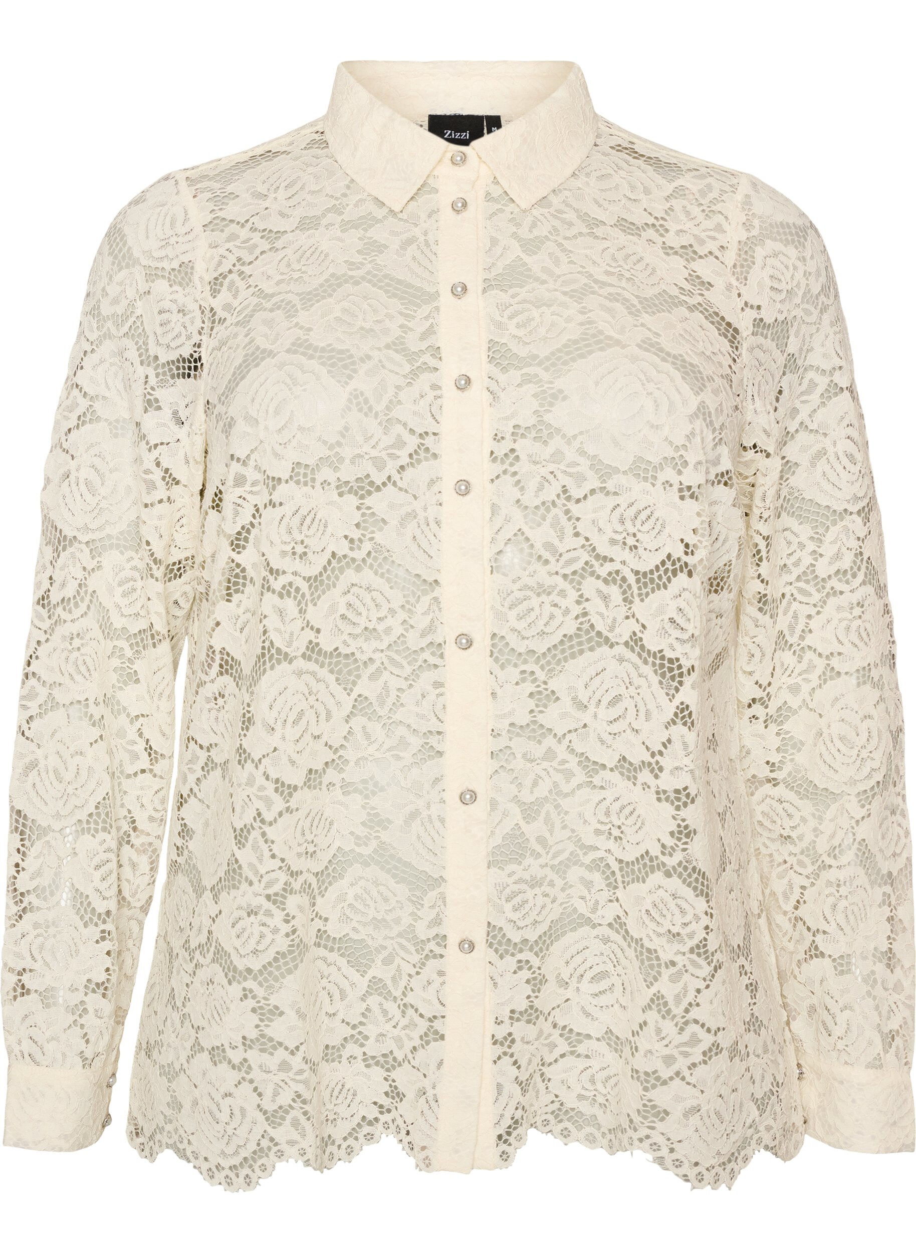 Kanten shirt met parelknopen