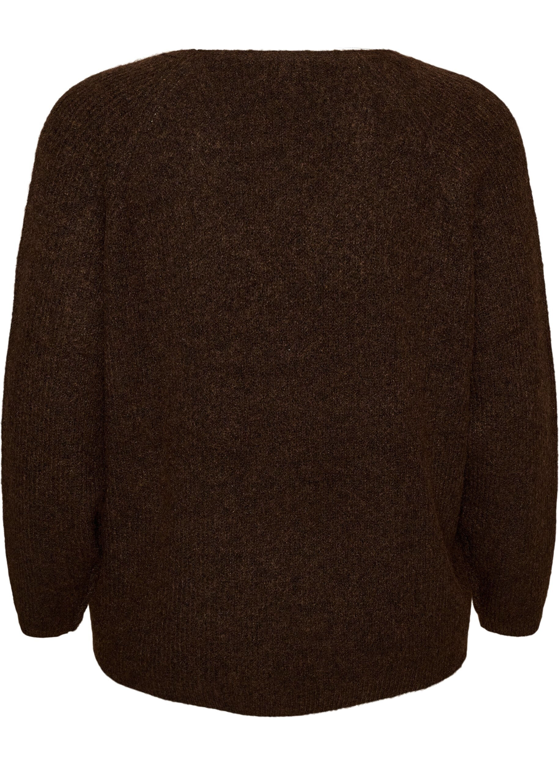 ZizziGebreide blouse met V-hals en raglanmouwen, Bruin, Packshot image number 1