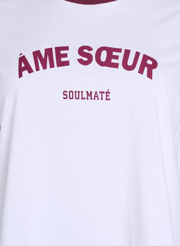 T-shirt met tekst en contrasterende rand, Bright W. Tawny Port, Packshot