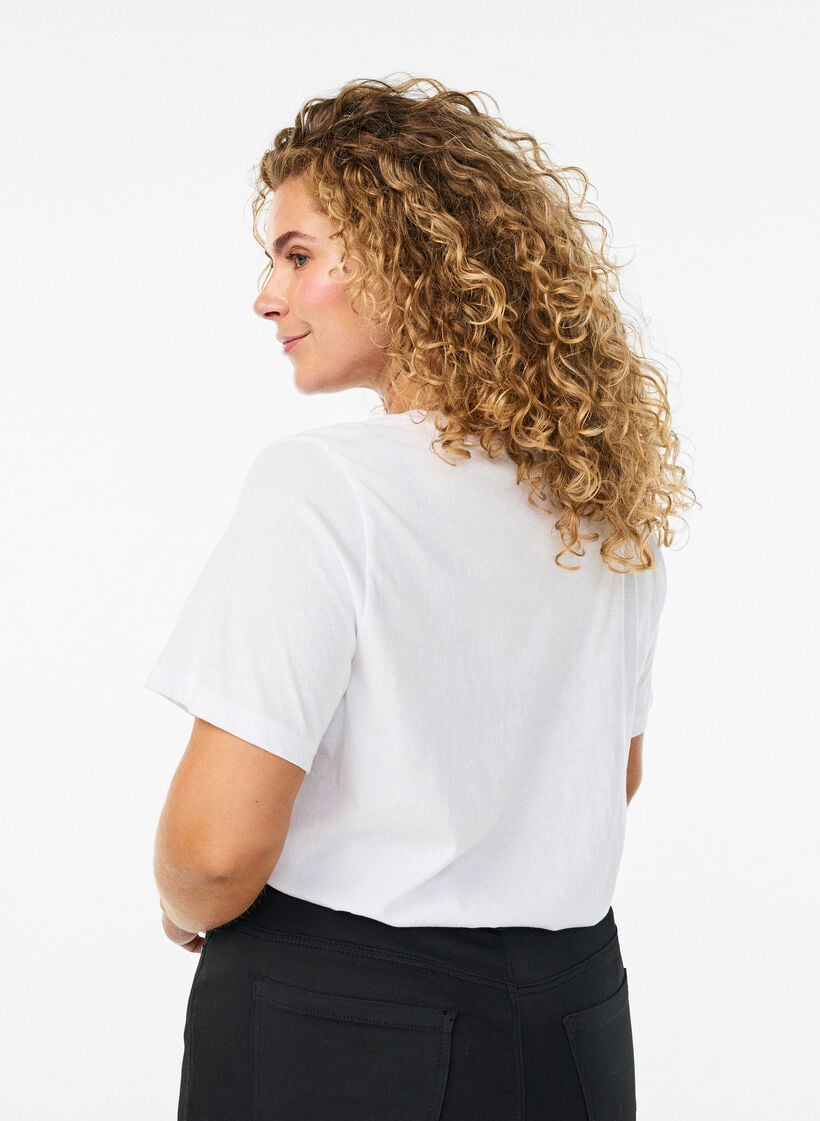 T-shirt &agrave; manches courtes avec col en V, Blanc, Model image number 2