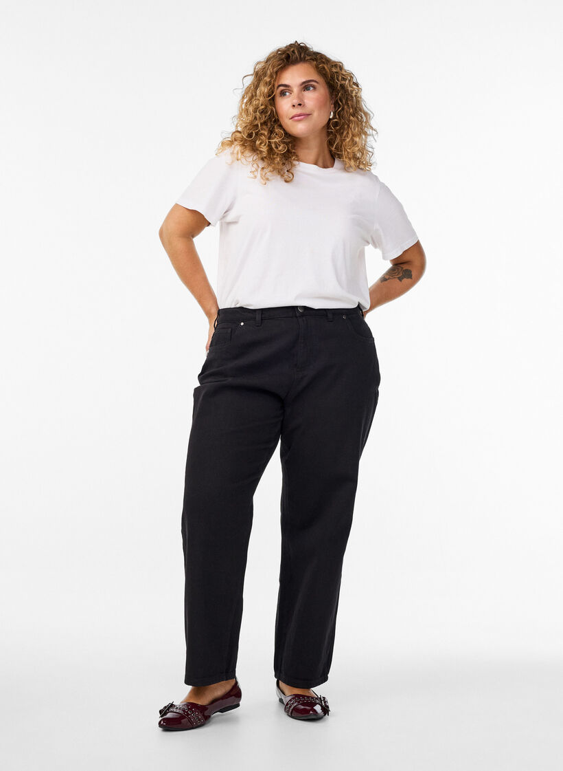 Losse jeans met gekorte lengte, Black Washed, Model