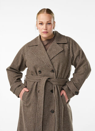 ZizziGeruite mantel met riem, Brown Check , Model image number 3