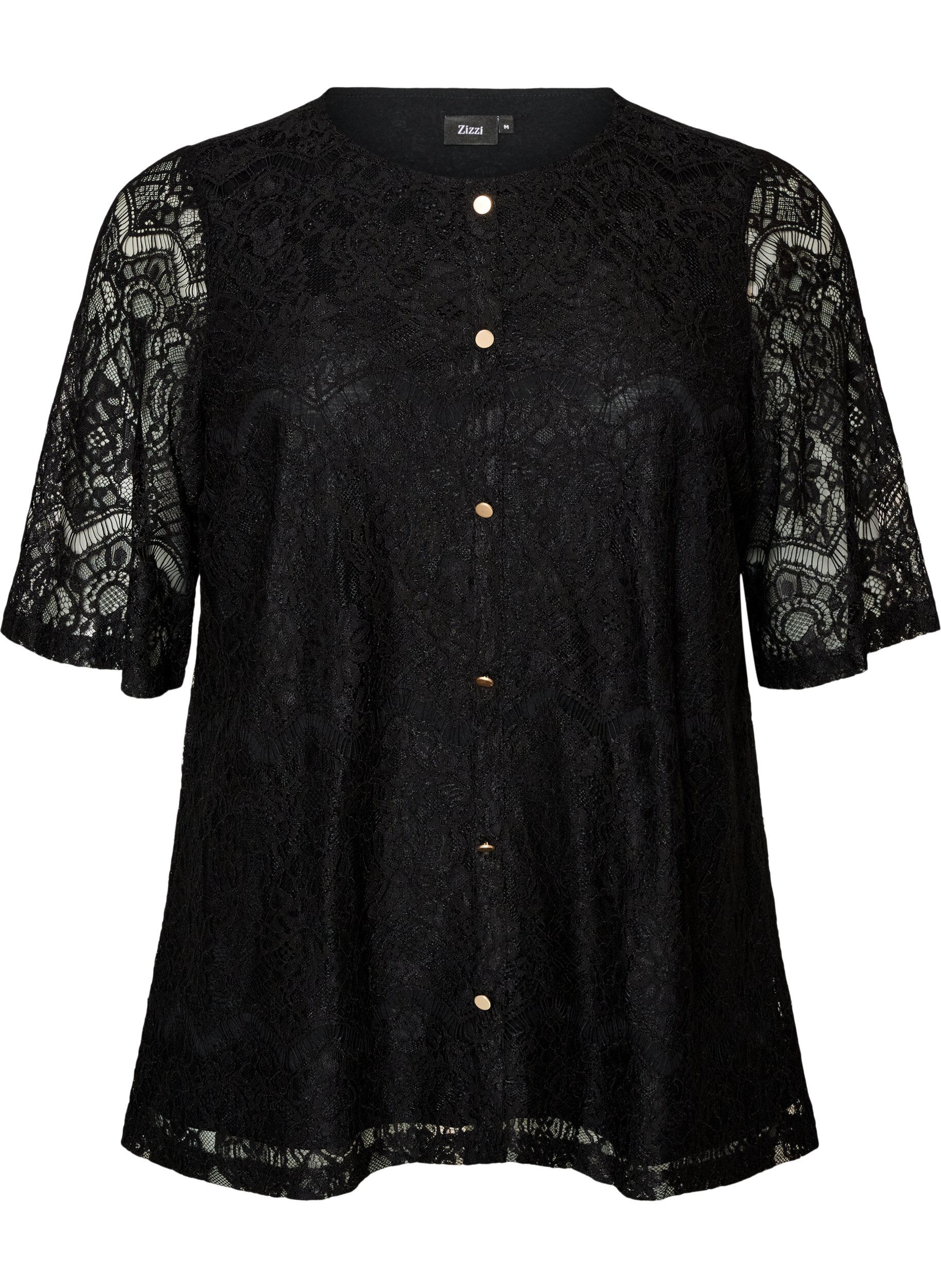 Kanten blouse met decoratieve knopen