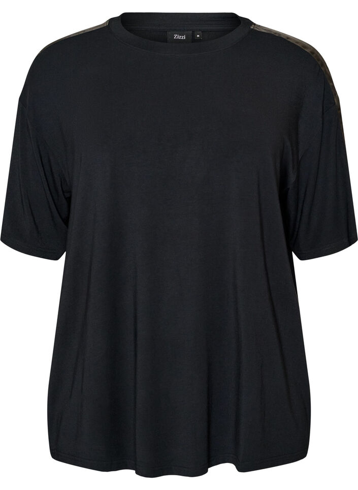 Nacht T-shirt met contrasterende band, Zwart, Packshot image number 0