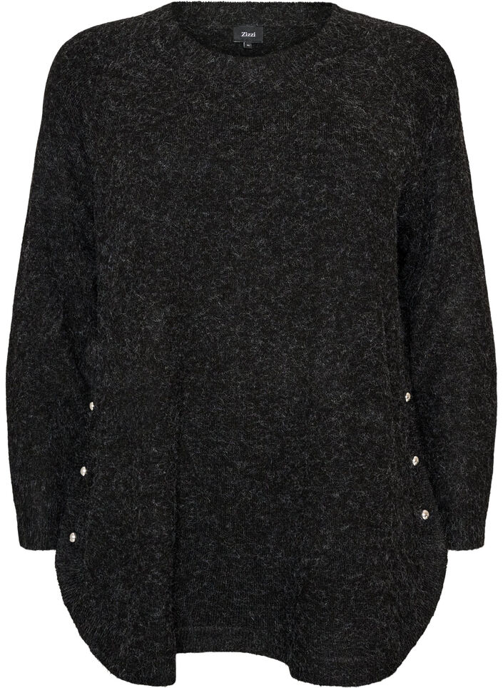 Lange gebreide blouse met balknopen, Grijs, Packshot image number 0