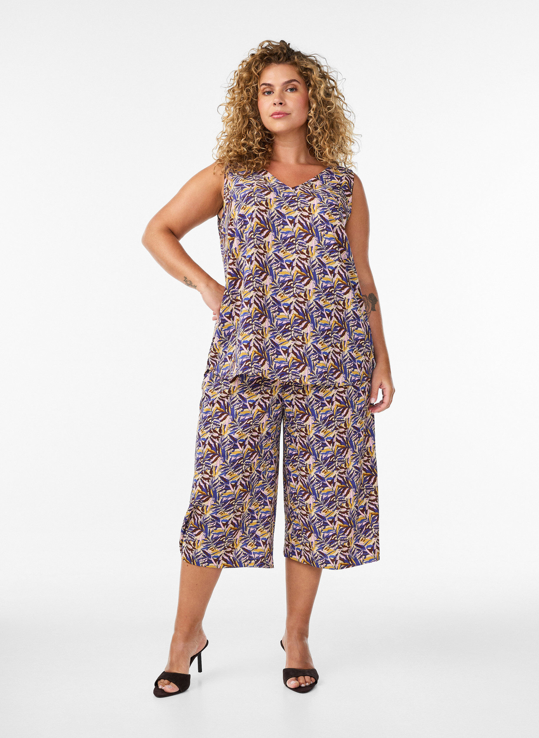 Culotte broek met print, Beige, Model