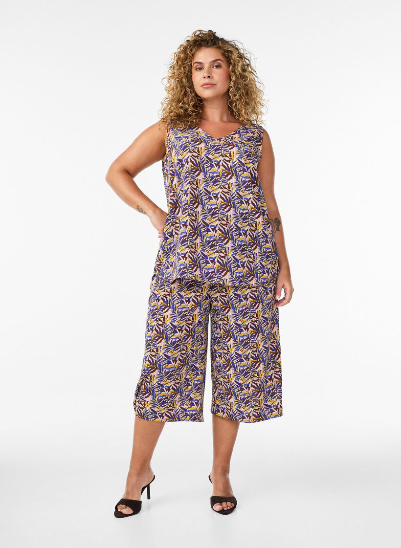 Culotte broek met print, Beige, Model image number 0