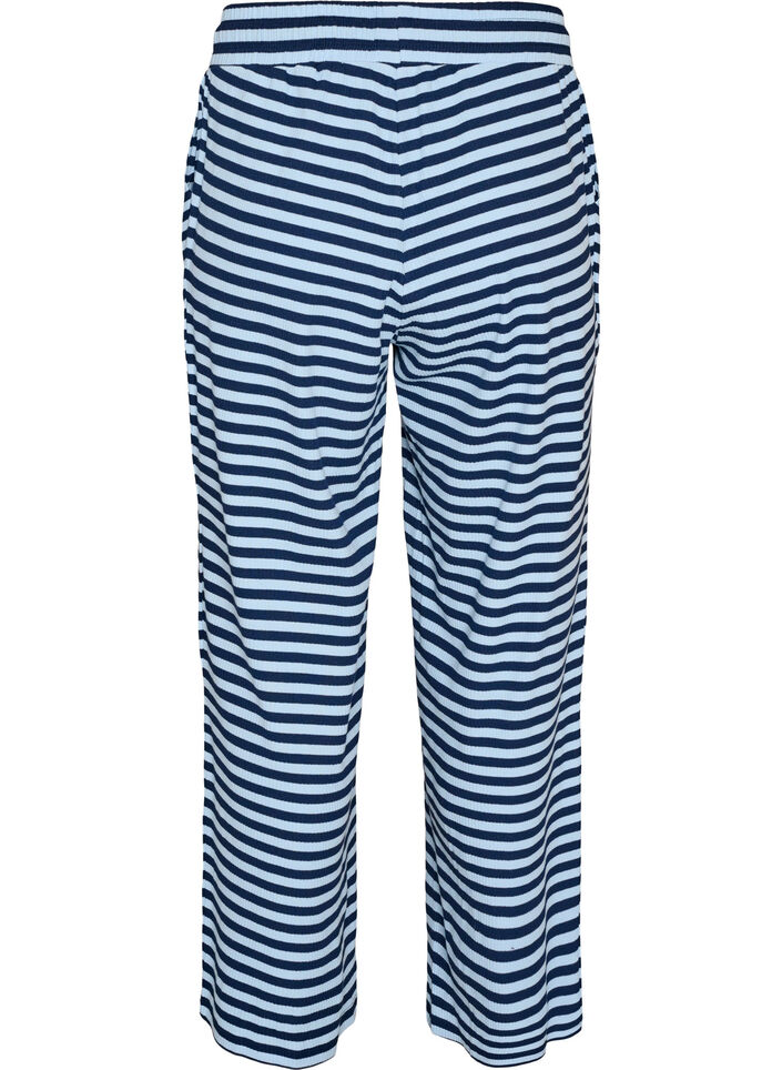 Gestreepte pyjamabroek met een high waist en wijde pijpen, Blauw, Packshot image number 1