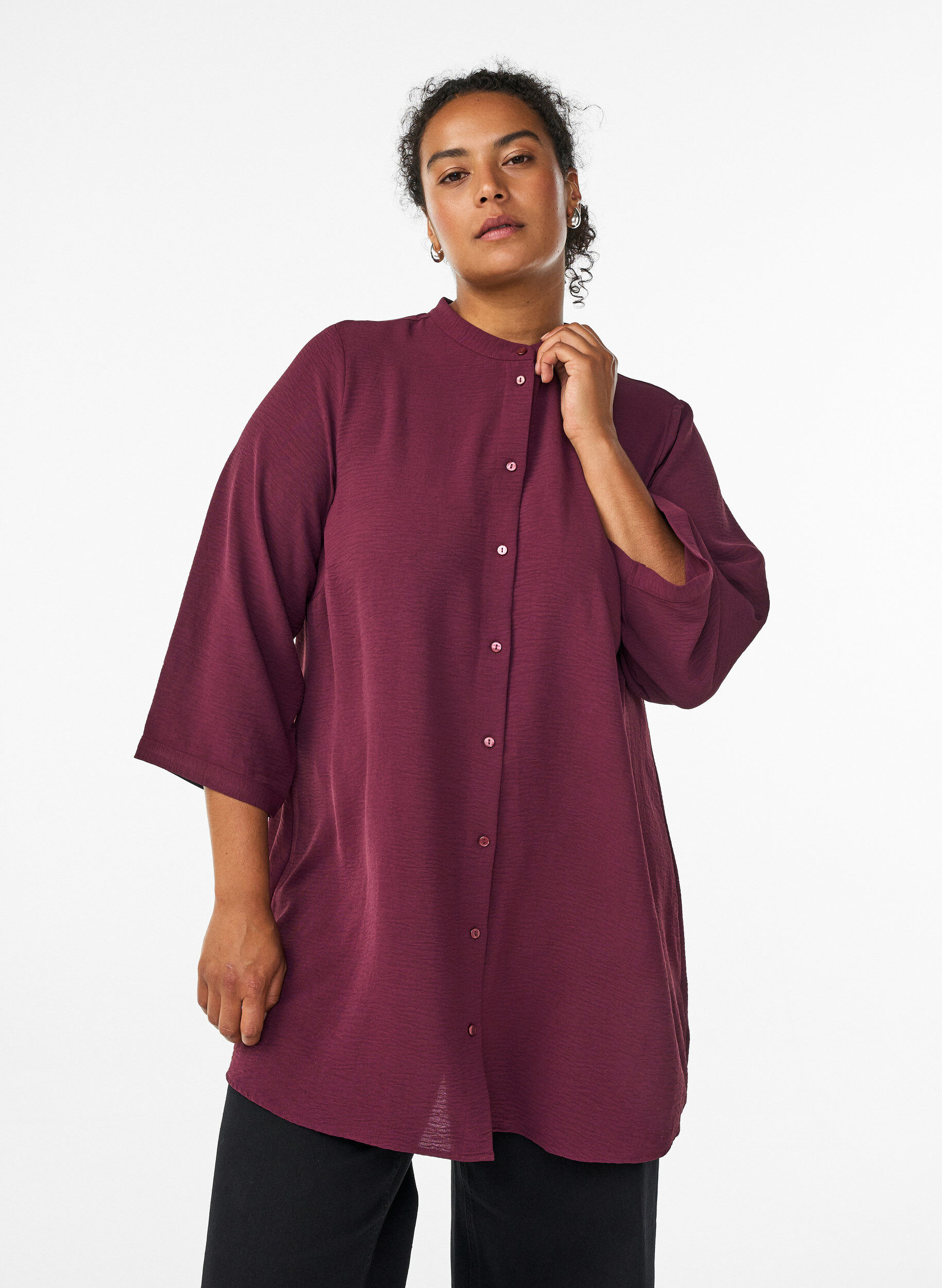 Tuniek met 3/4 mouwen, Donker Bordeaux, Model
