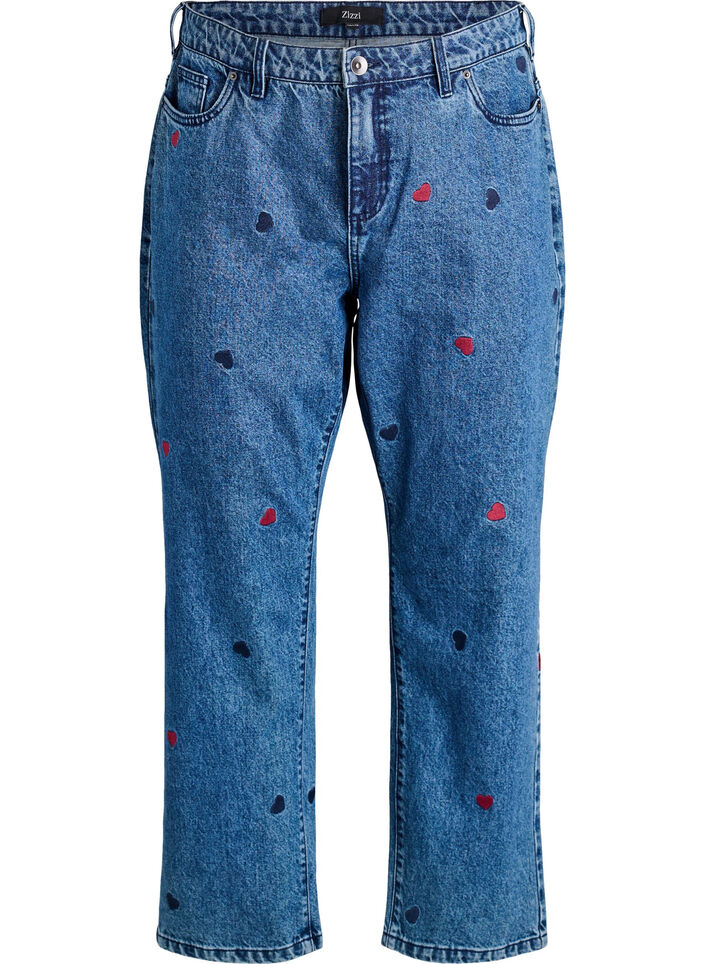 High waist Gemma jeans met geborduurde details, Blauw, Packshot image number 0