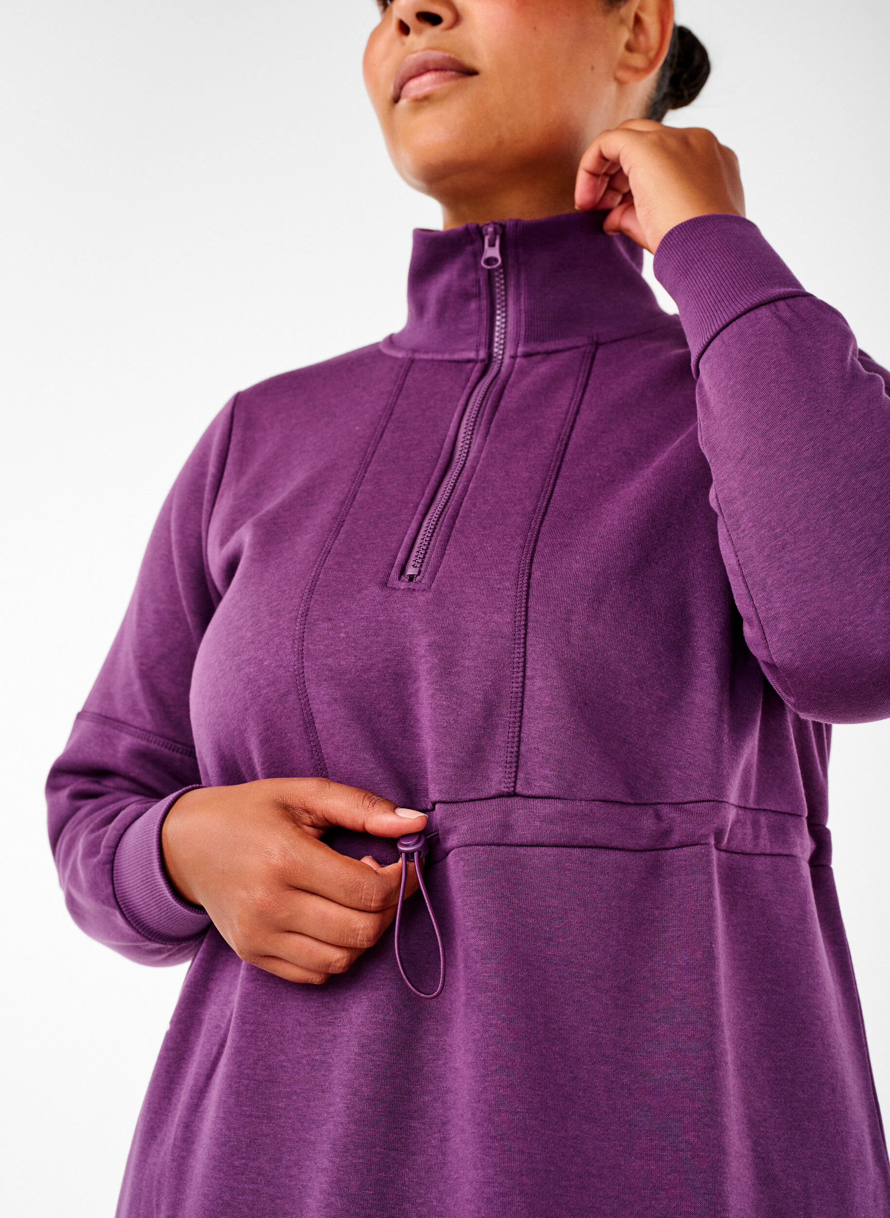 ZizziKorte sweatshirt jurk met een col en verstelbare taille, Deep Purple, Model image number 2