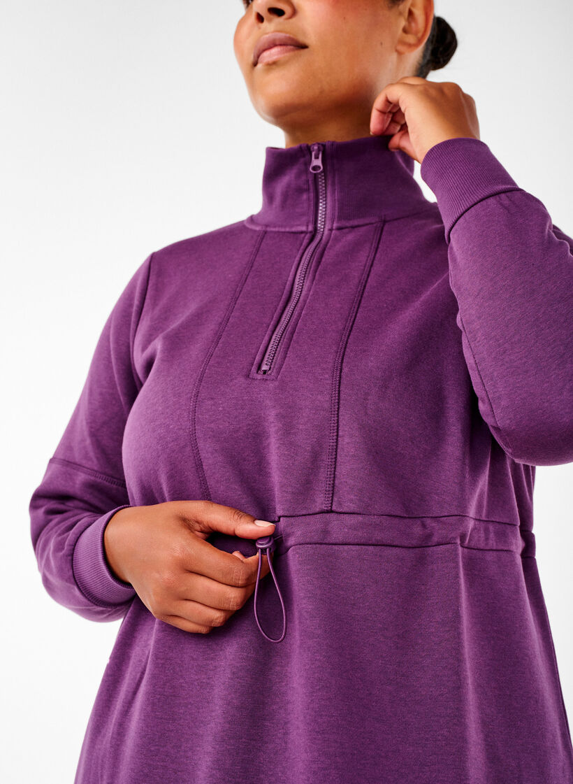 Korte sweatshirt jurk met een col en verstelbare taille, Deep Purple, Model