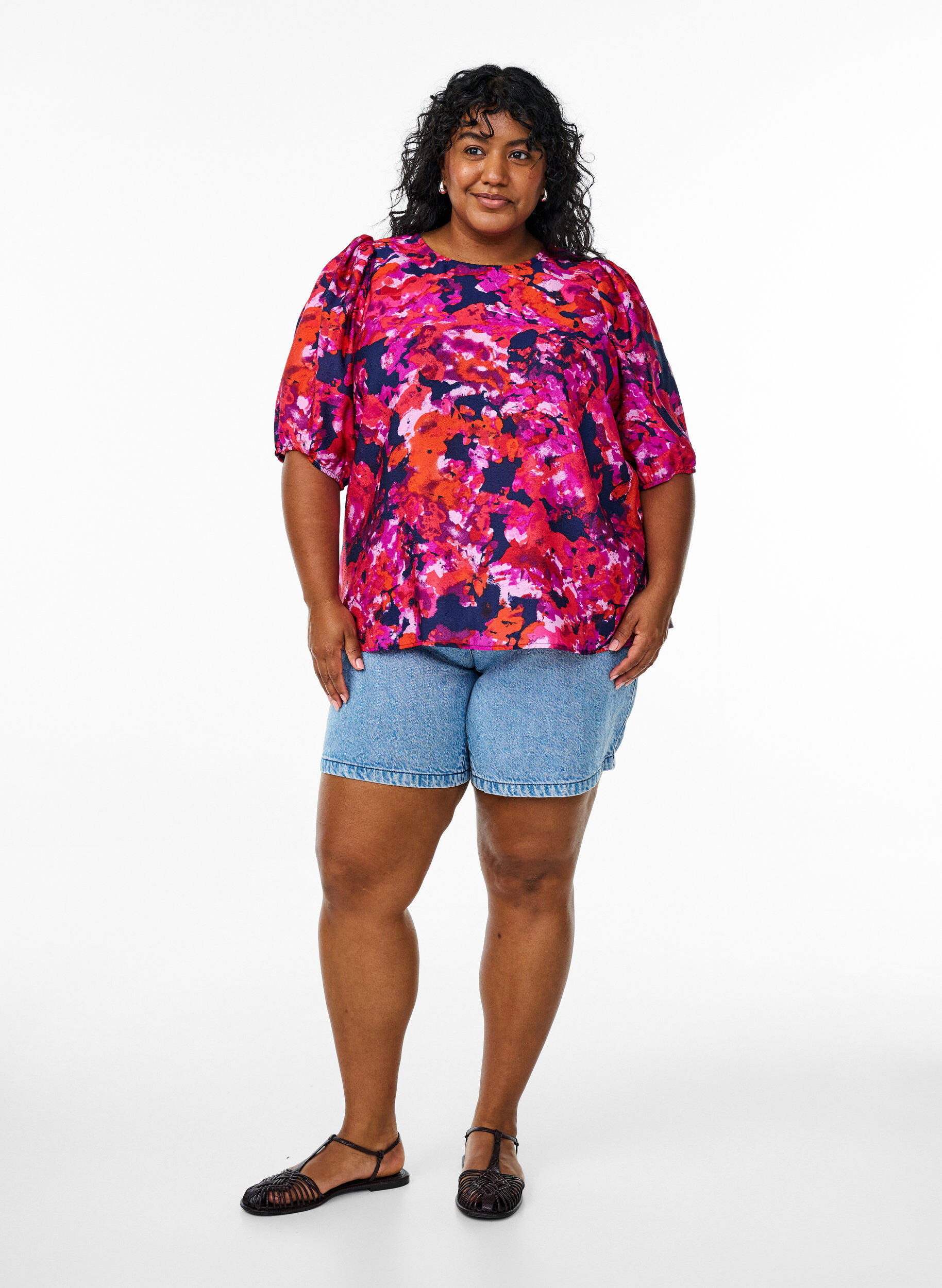 ZizziBlouse met 1/2 mouwen en een kleurrijke print, Roze, Model image number 1