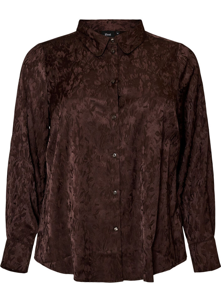 Shirt met ton-sur-ton paisleypatroon, Bruin, Packshot image number 0