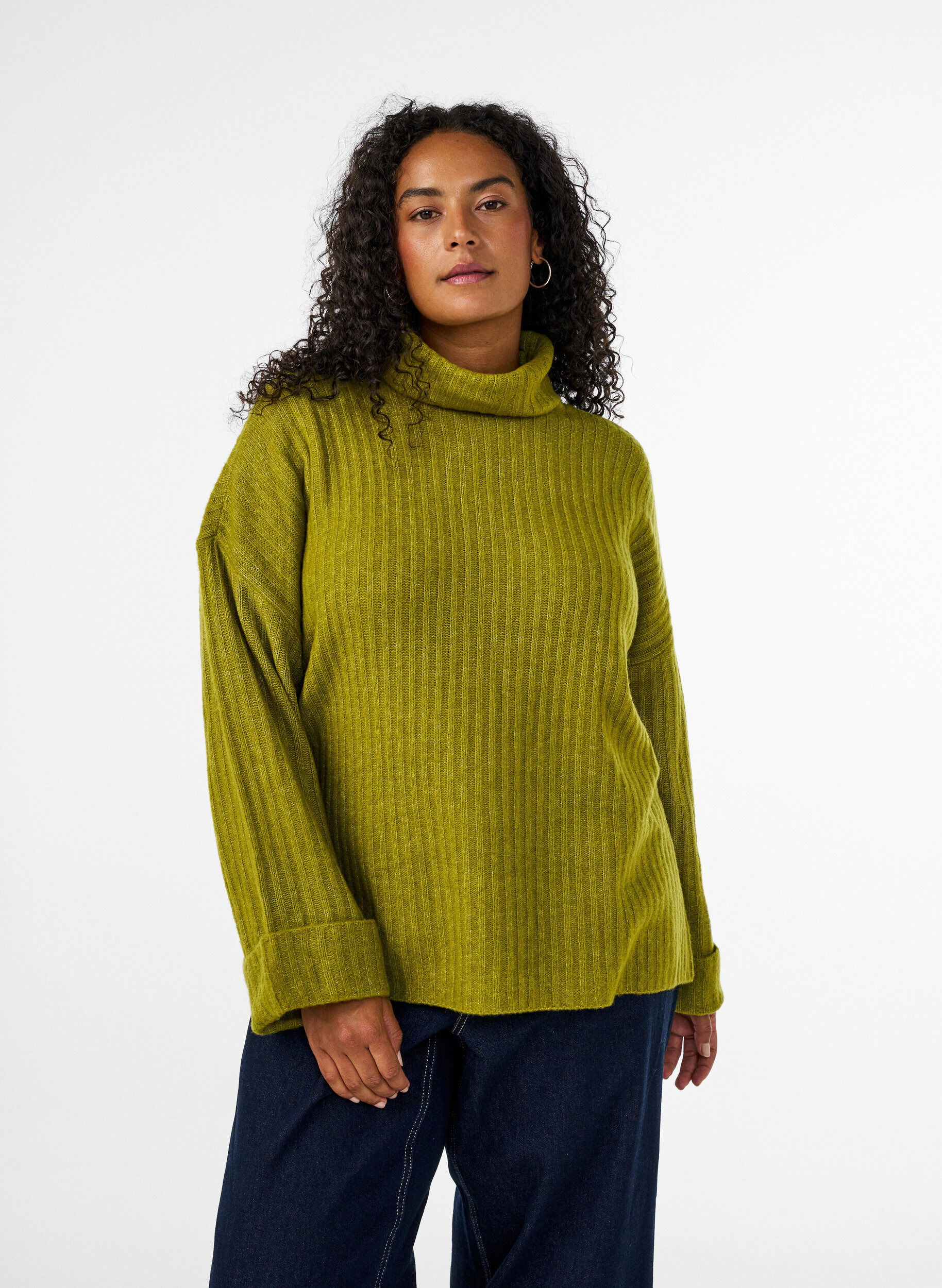 Gebreide top met col, Groen, Model