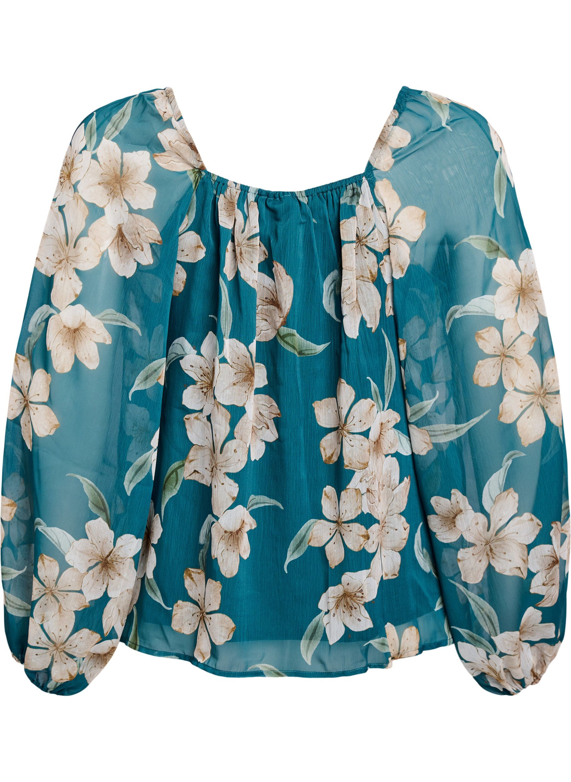 ZizziChiffon blouse met bloemenprint en lange mouwen, Groen, Packshot image number 1