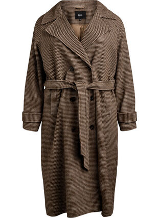 ZizziGeruite mantel met riem, Brown Check , Packshot image number 0
