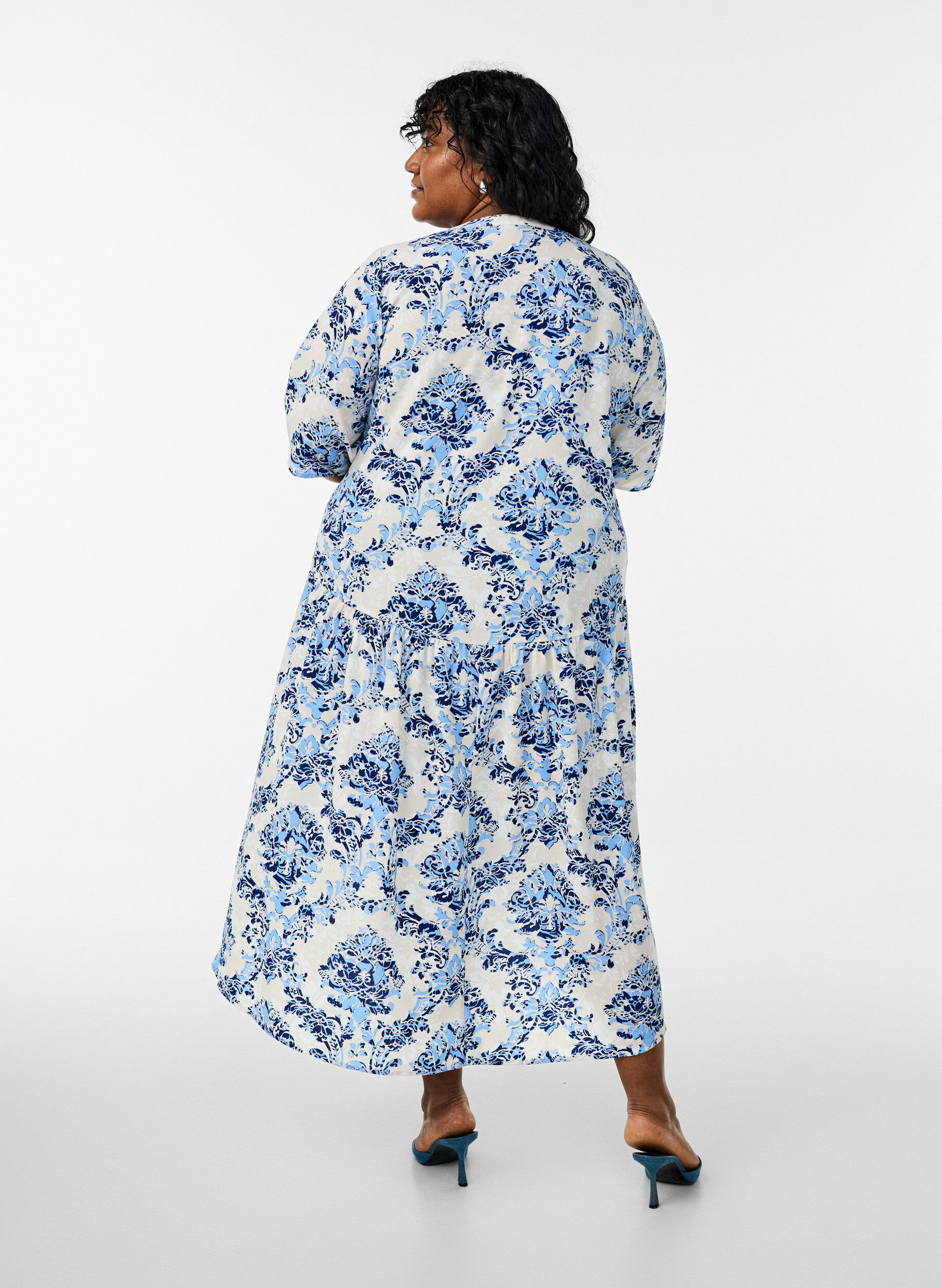 ZizziA-lijn midi-jurk met korte mouwen, Beige, Model image number 2