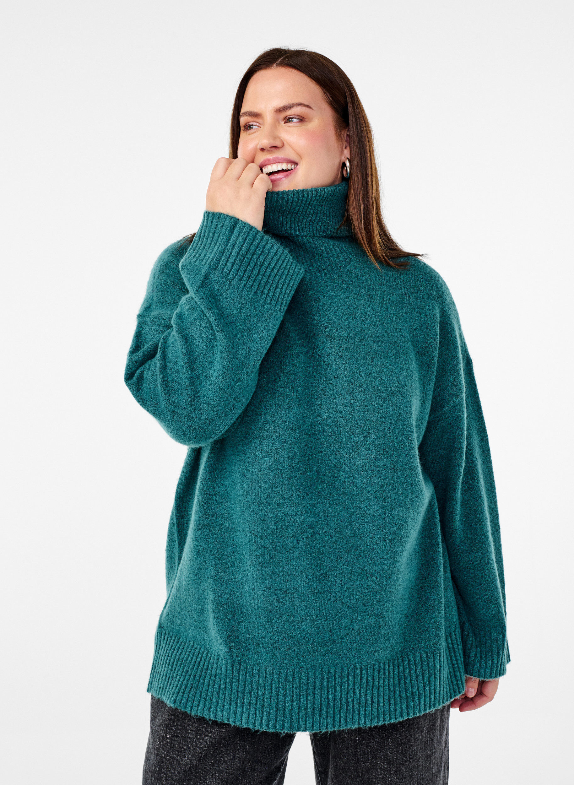 Gebreide blouse met col, Atlantic Deep Mel., Model