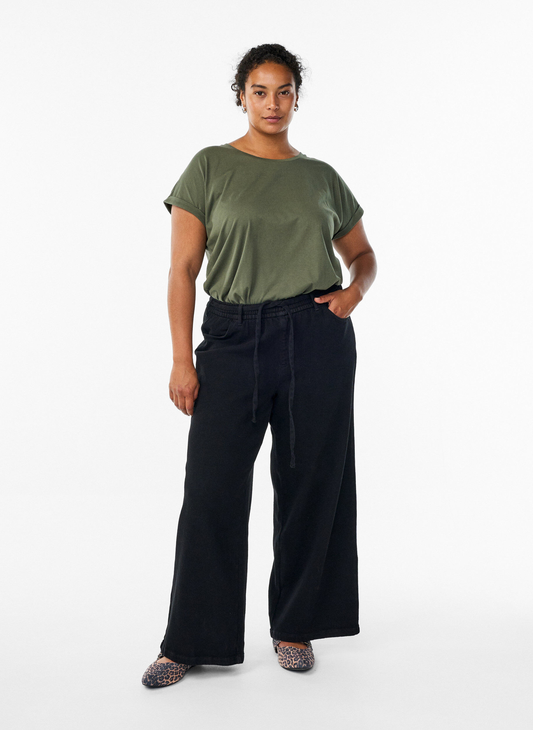 ZizziT-shirt met korte mouwen in een katoenmix, Groen, Model image number 1