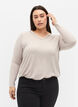 Top met v-hals en lange mouwen, Beige, Model image number 0