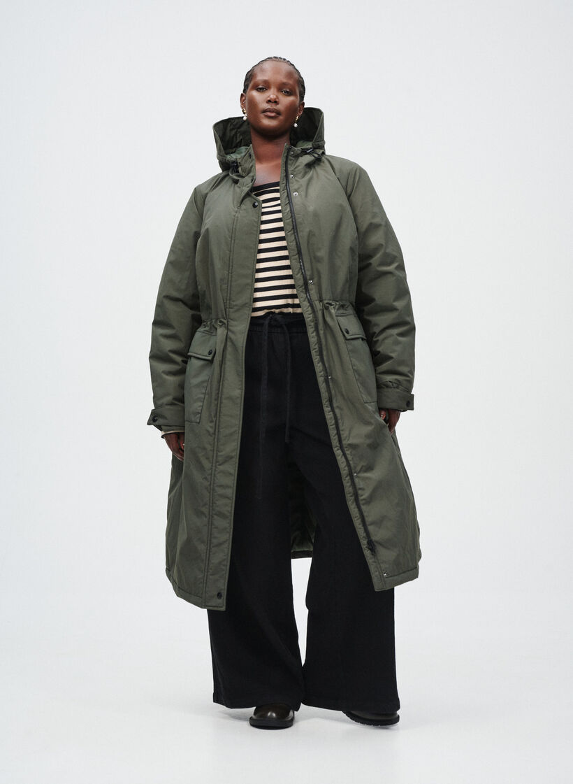Parka met capuchon en verstelbare taille, Groen, Image image number 0
